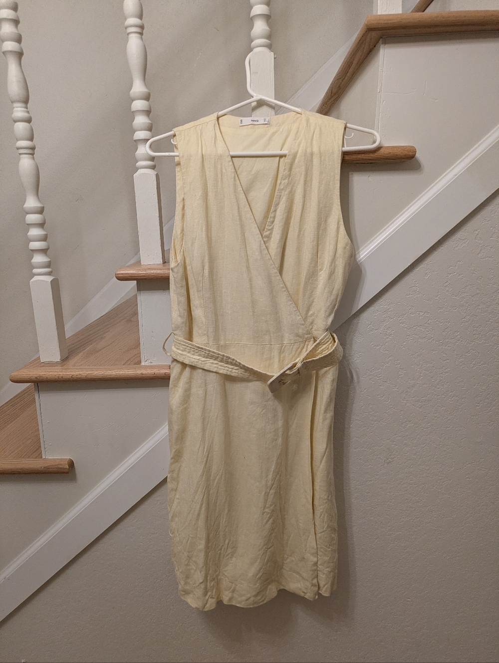 Mango MNG - Sleeveless Linen Dress - Size 8 - Light Yellow - Summer - Beach